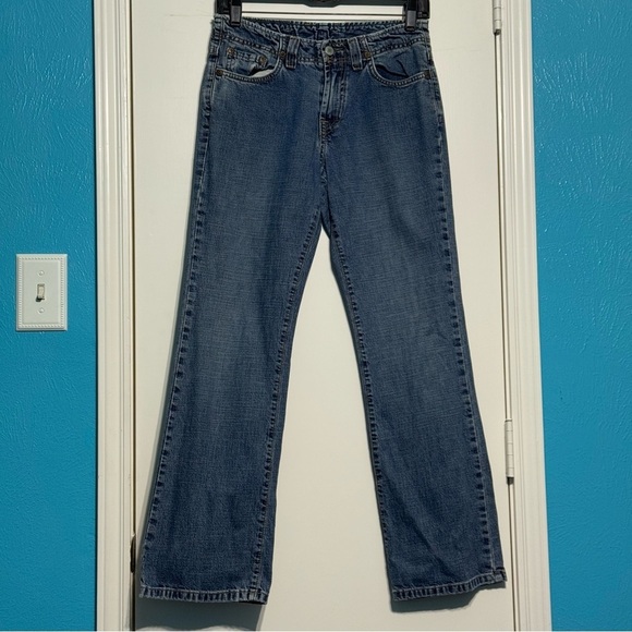 Lucky Brand Dungarees Rancher Flare Wide Leg Blue Jeans Vintage Y2K 25 Short EUC - Picture 11 of 15